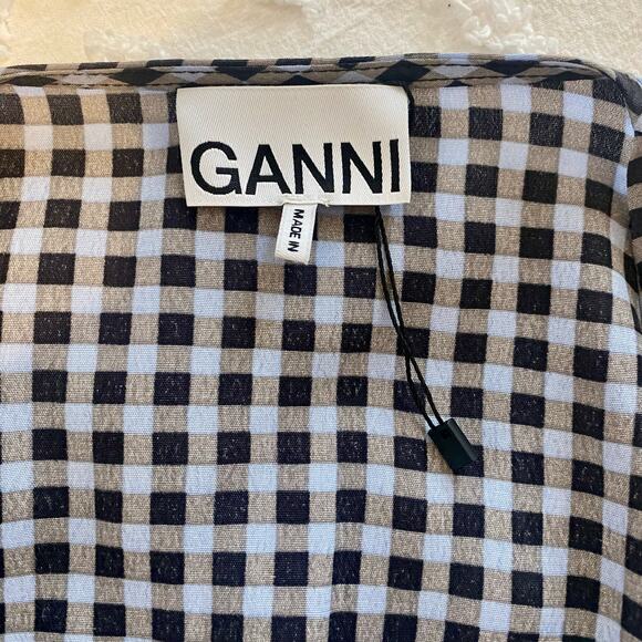 GANNI Gingham Wrap Top Womens Size 36 Small 4 Long Sleeve Blouse - Picture 3 of 8